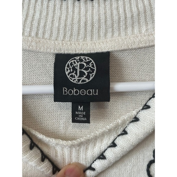 Bobeau Cream Floral Applique Long Sleeve Sweater Top‎ Women's Size M - Picture 5 of 7